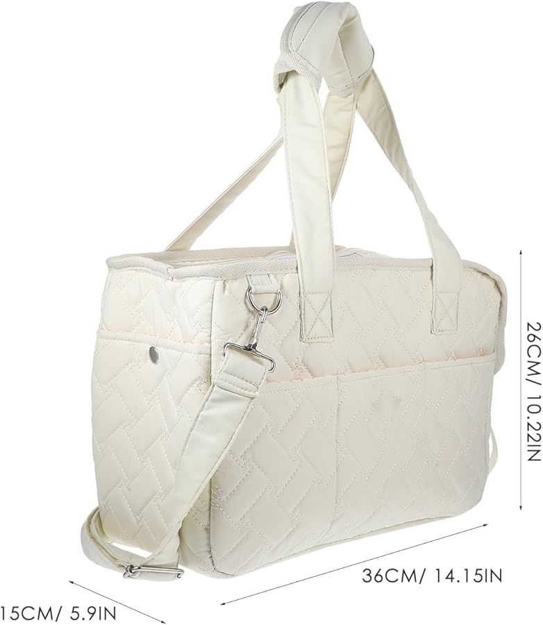Small Cream Canvas Pet Carrier Bag with Pocket for Puppy and Cat Travel - Image 2